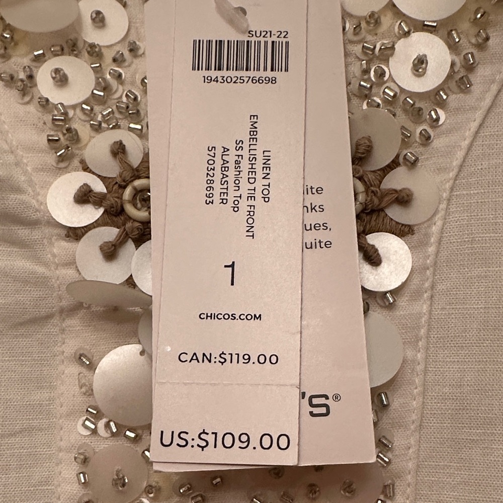 Chico's Ivory Tunic with Taupe and Silver Accents Size 1 - Picture 8 of 12
